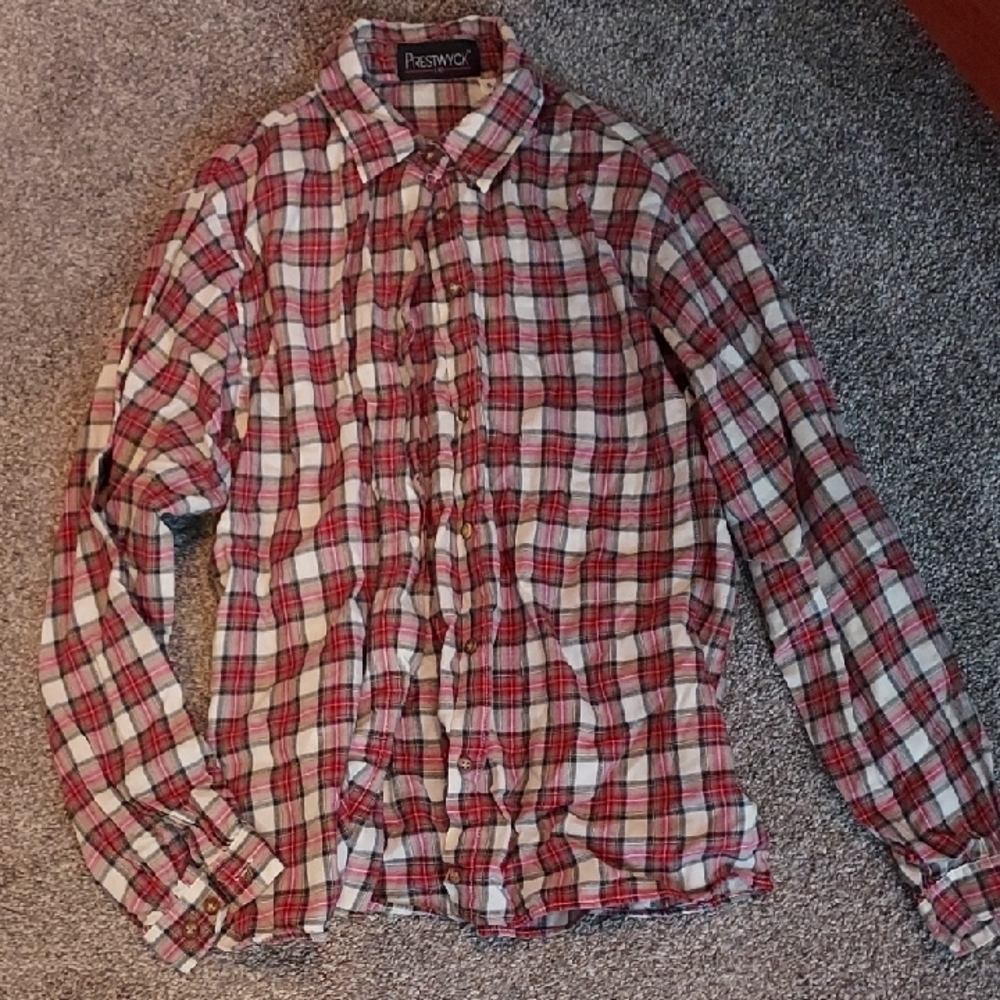 Red and White Plaid Button Down Shirt